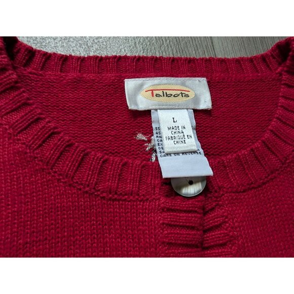 Vintage Talbots Red Christmas Cardigan Sweater Embroidered Trees Beaded Womens M - Picture 8 of 11